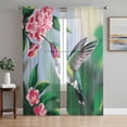 thumbnail image 1 of Green Hummingbird Semi Sheer Window Curtains 84 Inches Long, Spring Summer Pink Flower Leaf Rod Pocket Voile Silky Chiffon Curtain Light Filtering Drapes for Living Room, Kitchen, 52"x84", 2 Panels, 1 of 9