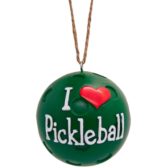 Green I Love Pickleball Ornament, Hanging Holiday Dcor, Unique Christmas Tree Decoration, 2.5 Inches