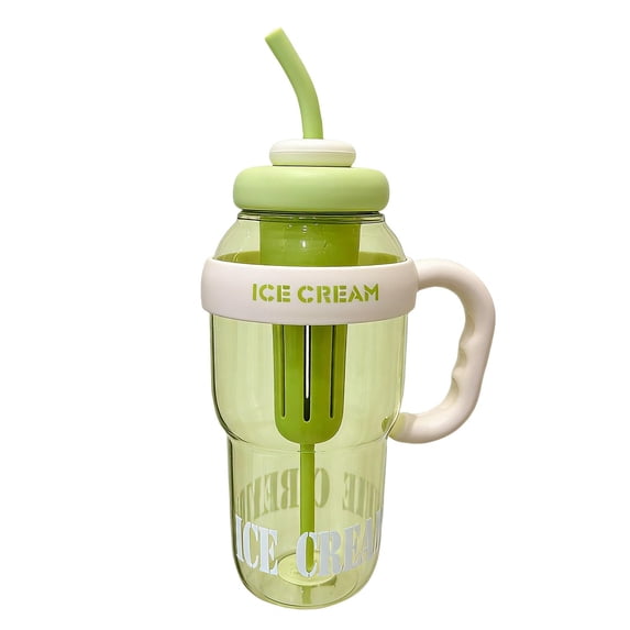 Green ICE CREAM Large Capacity Tumbler 1400ML (≈57oz) Portable Handle Straw Cup - with Built - in Straw, Leak - Proof Design, BPA - Free Material - for Daily Commute, Office Use, Outdoor Activities,