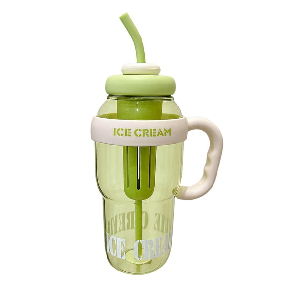 Green ICE CREAM Large Capacity Tumbler 1400ML (≈57oz) Portable Handle Straw Cup - with Built - in Straw, Leak - Proof Design, BPA - Free Material - for Daily Commute, Office Use, Outdoor Activities,
