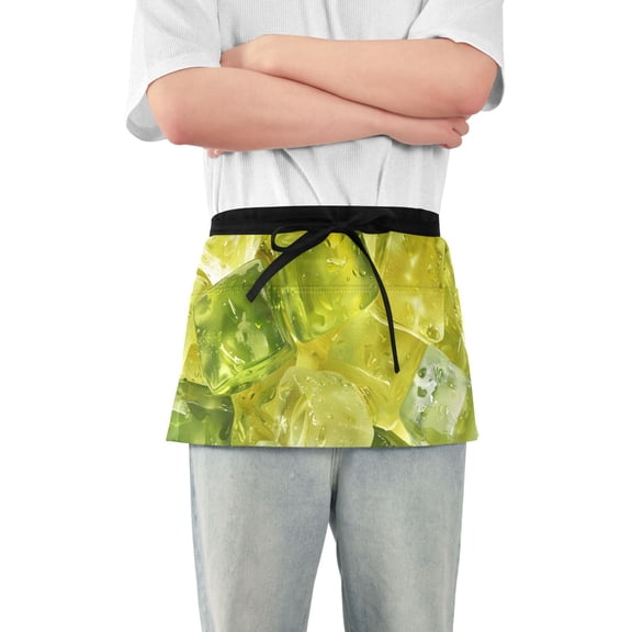 Green Ice Cubes Short Server Apron with 3 Pockets for Unisex Chef Gardening
