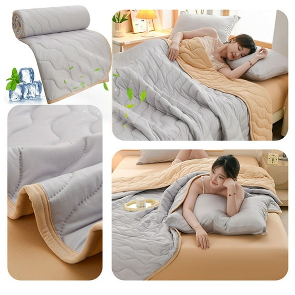 Green Ice Silk Summer Quilt, Cooling Blanket for Hot Sleepers, Air Conditioner Quilt with Breathable Polyester, Ultra-Lightweight & Washable, Temperature Regulating, Perfect for Warm Nights