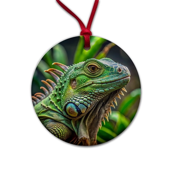 Green Iguana Lizard Reptile Christmas Tree Holiday Round Ceramic Ornament
