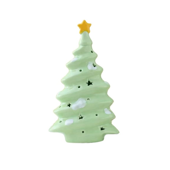 Green Illuminated Ceramic Christmas Tree For Desktop Decoration With Built-In Lights Festive Holiday Display