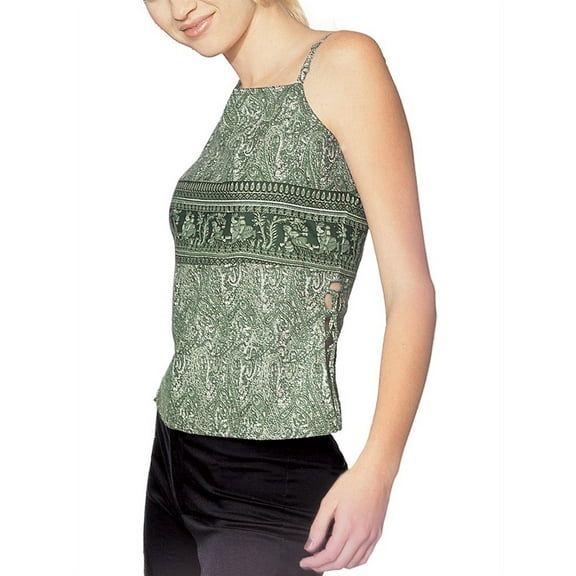 Green Indian Print - Juniors Halter Top - Large
