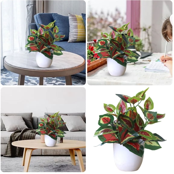 Green Indoor Outdoor Decoration Pot Small Red Leaves Desktop Ornament Miniature Tree for Home Shelf Table Centerpiece