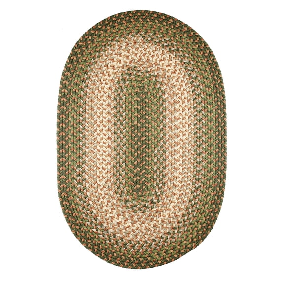 Green Indoor & Outdoor Rug, Braided Textured Design, 2Ft. X 4Ft. Oval Runner Sunroom/Porch Carpet