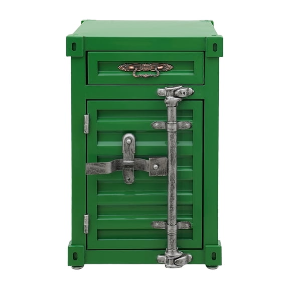 Green Industrial Metal Container Side Table, Container Style Side Table with Drawer, Storage Cabinet for Bar/Bedroom/Garage