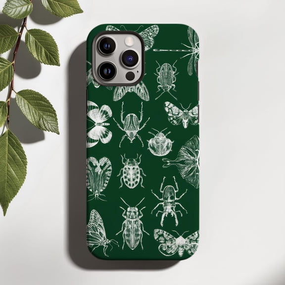 Green Insect Tough Phone Case, Beetle Moth and Dragonfly Protective Matte Cover Compatible with iPhone 12 Pro Max