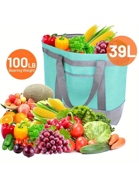 Green Insulated Reusable Tote Bag for Grocery Shopping for Women/Men, Pizza/Food Delivery Bag to Keep Food Cold/Doordash/Grubub, Cooler Bags for Travel/Beach/Picnic