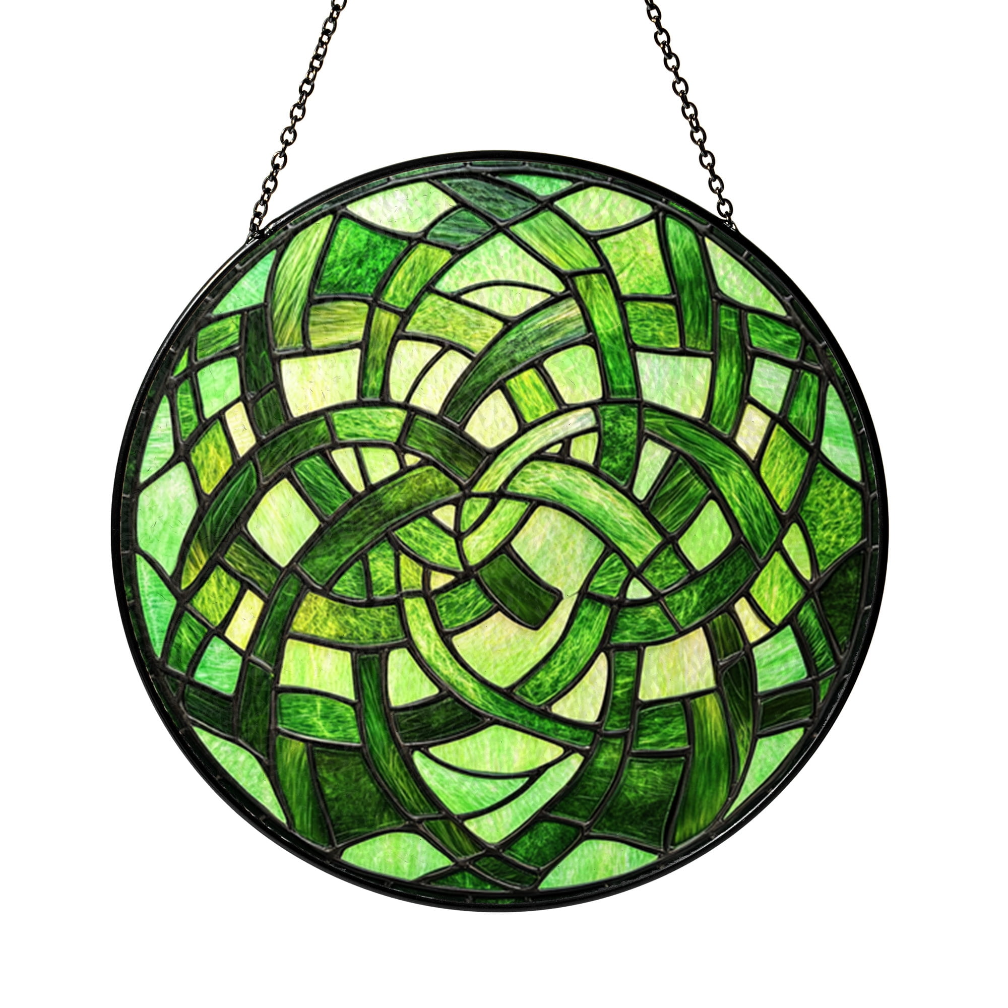 Green Interwoven Knot Faux Stained Glass Style Window Hanging