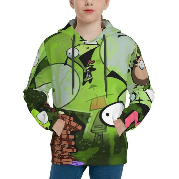 Green Invader Zim Gir Youth Sweatshirt Hoodies Pullover 3D Print Novelty Hooded Hoody Clothes For Boys Girls Teen Clothing