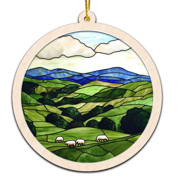 Green Irish Hills Stained Glass Suncatcher Ornament  Holiday Ornament with Text for Loved Ones, Family & Friends, Christmas 2025 Decoration