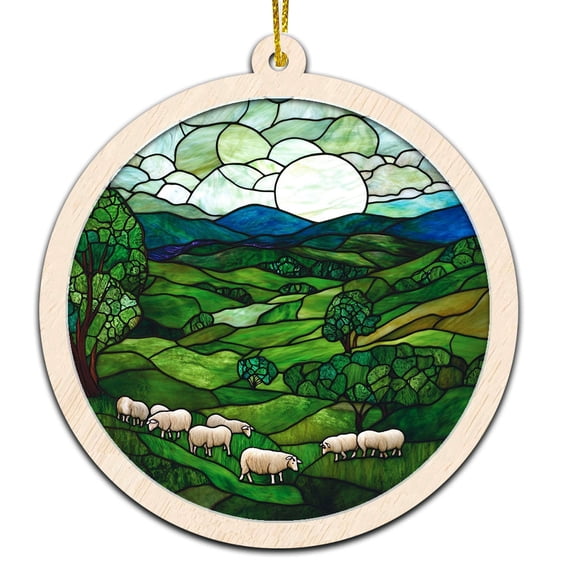 Green Irish Hills Stained Glass Suncatcher Ornament Holiday Ornament with Text for Loved Ones, Family & Friends, Christmas 2025 Decoration