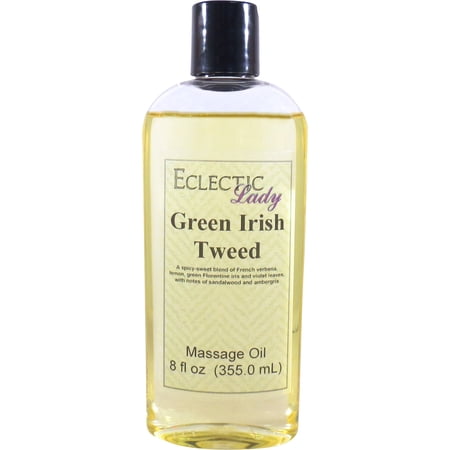 Green Irish Tweed Massage Oil by Eclectic Lady, 8 oz, Sweet Almond Oil and Jojoba Oil