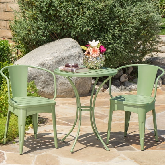 Green Iron 3-Piece Outdoor Bistro Set / Water-Resistant and Durable