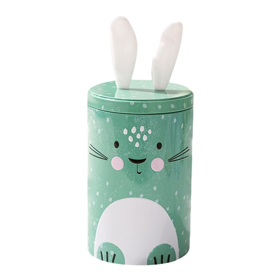 Green Iron Candy Jar With Lid Easter Bunny Storage Tin For Gift Home Table Decor Green