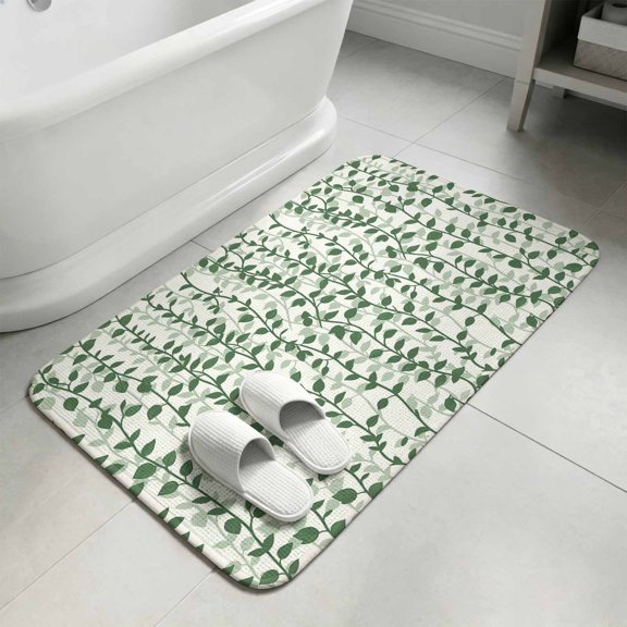 Green Ivy Leaves Bathroom Rugs Non Slip Washable Bath Mat Absorbent Front Door Mat Spring Plants Botanical Modern Country Indoor Doormat for Kitchen Entryway Shower Decor Accessories 19.7"x31.5"
