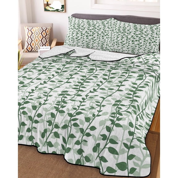 Green Ivy Leaves King Size Down Alternative Comforter, Lightweight Comforter Quilt Bedding Set with Pillow Shams Spring Plants Botanical Modern Country All Seasons Bed Comforter Duvet Insert 96"x106"