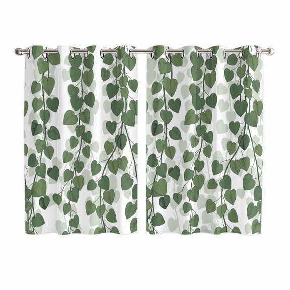 Green Ivy Leaves Kitchen Curtains Window Panels, Spring Botanical Modern Country Insulated Window Treatment Curtain, Grommet Curtains for Bedroom/Living Room/Bathroom, 2 Piece 52"Wx63"L