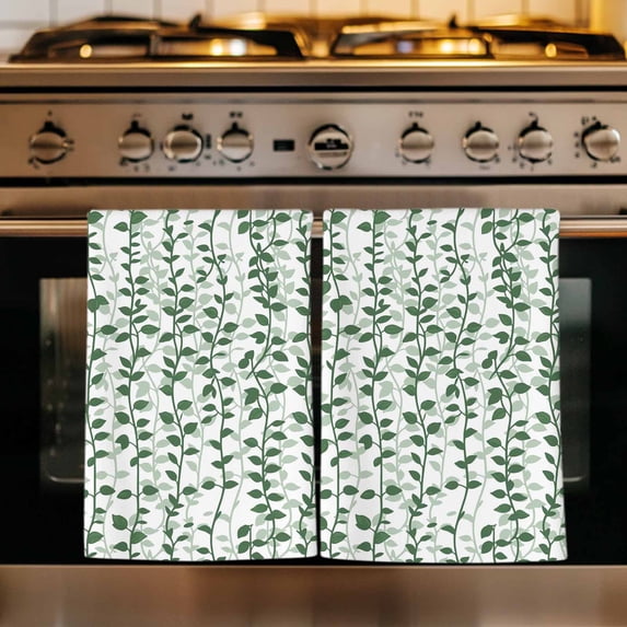 Green Ivy Leaves Kitchen Towels Set of 3, Spring Plants Botanical Modern Country Absorbent Dish Towels for Kitchen, Microfiber Hand Towel, Quick Drying Tea Towel for Cleaning Decorative Dishcloths