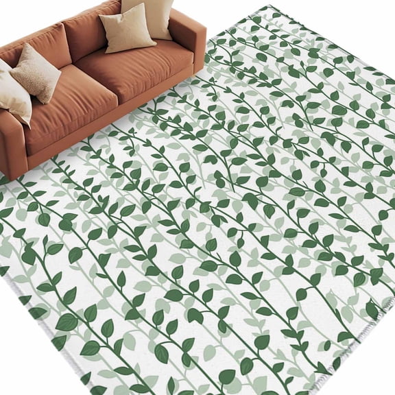 Green Ivy Leaves Large Area Rugs for Bedroom Living Room, Soft Non Slip Carpet Bedside Rug, Spring Plants Botanical Modern Country Rectangular Floor Cover Kitchen Accent Rug 6'x9' for Office
