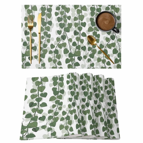 Green Ivy Leaves Placemats Set of 4 Spring Botanical Modern Country Place Mats Indoor Wipeable Table Mats Washable Cloth Dining Table Placemats for Kitchen Holiday Party Home Decor 13x19 Inch