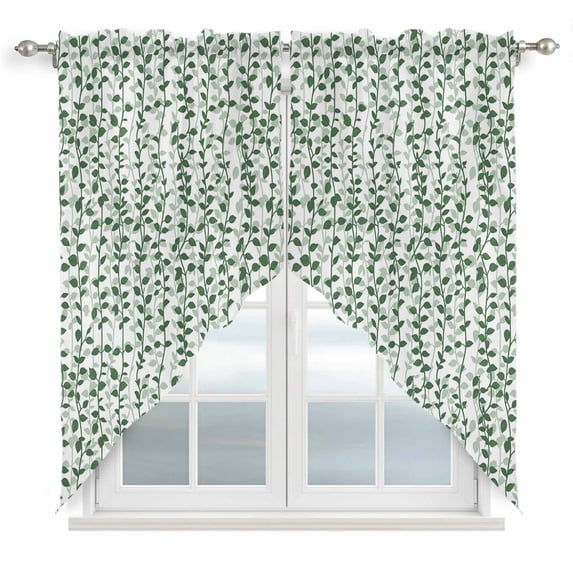 Green Ivy Leaves Swag Valances for Windows, Kitchen Window Curtains Over Sink, Spring Plants Botanical Modern Country Window Treatment Curtains for Living Room/Bedroom Curtains 2 Panel Sets 36"x45"