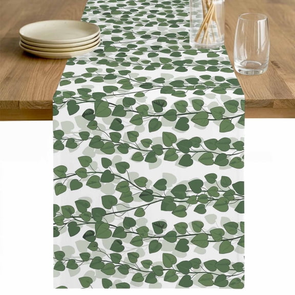 Green Ivy Leaves Table Runner - 36 Inch Long Spring Botanical Modern Country Cotton and Linen Blended Dress Scarves Farmhouse Table Runner for Kitchen Dining, Coffee Table, 13" x 36"