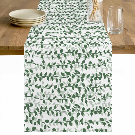 Green Ivy Leaves Table Runner 36 Inches Long Farmhouse Dress Scarves, Spring Plants Botanical Modern Country Dining Tablerunner for Coffee Table/Kitchen Island/Party Décor, Small 13" x 36"