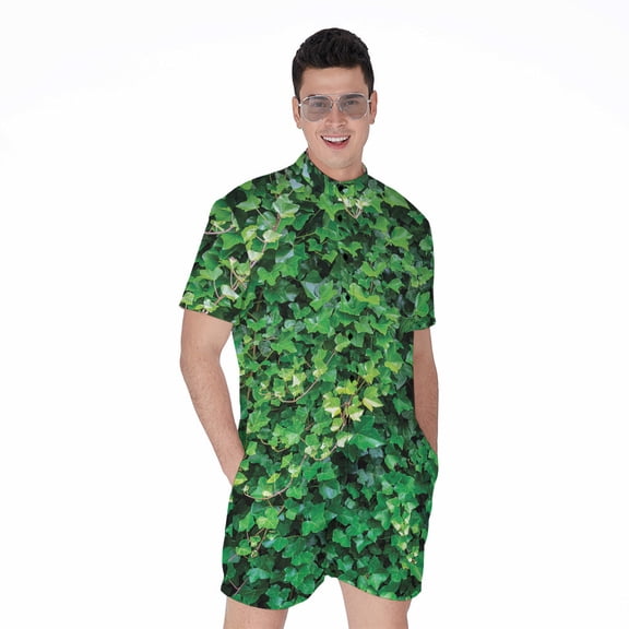 Green Ivy Wall Short Sleeve Men'S Rompers Casual Summer Jumpsuits Outfit