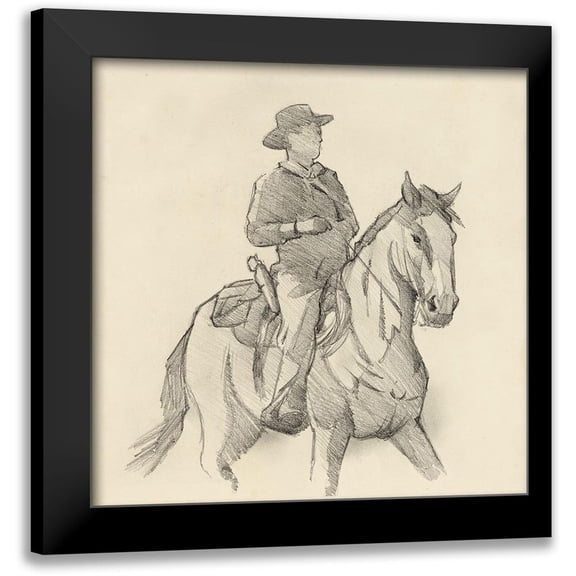 Green, Jacob 12x12 Black Modern Framed Museum Art Print Titled - Western Rider Sketch I