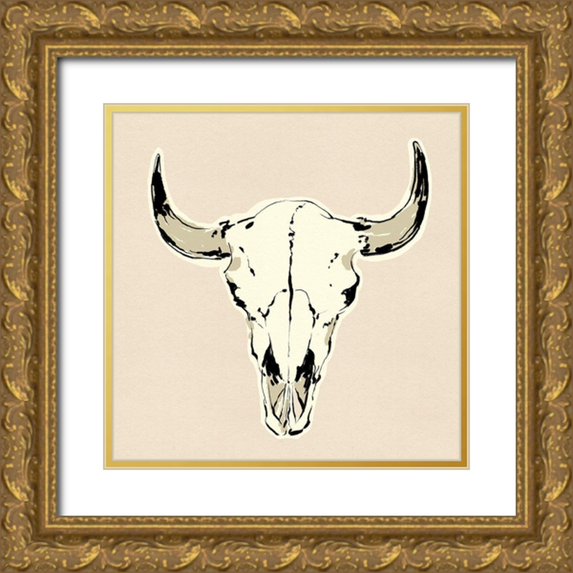 Green, Jacob 12x12 Gold Ornate Wood Framed with Double Matting Museum Art Print Titled - Steer Skull I