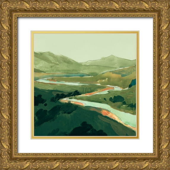 Green, Jacob 12x12 Gold Ornate Wood Framed with Double Matting Museum Art Print Titled - Winding Green River I