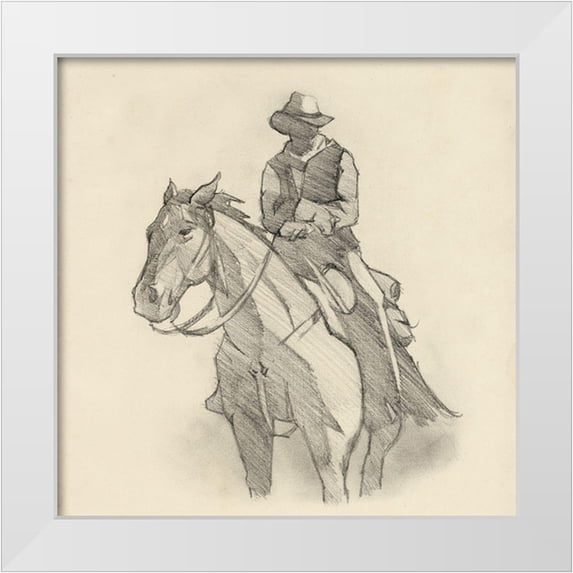 Green, Jacob 12x12 White Modern Wood Framed Museum Art Print Titled - Western Rider Sketch II