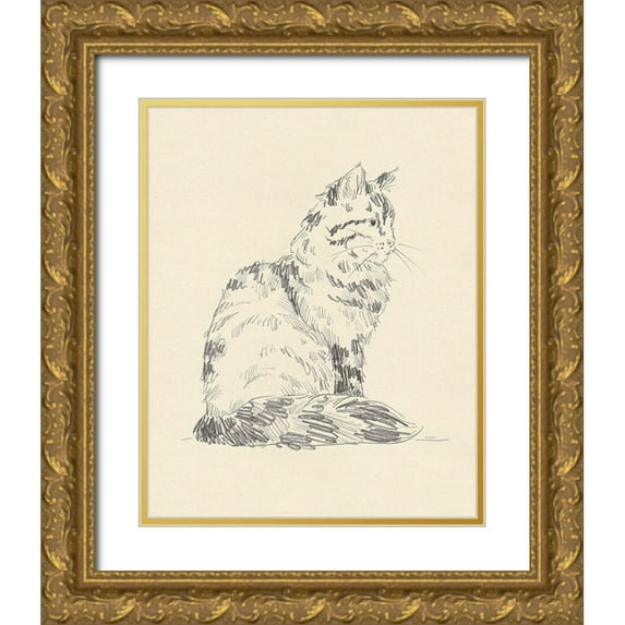 Green, Jacob 12x14 Gold Ornate Wood Framed with Double Matting Museum Art Print Titled - House Cat VI