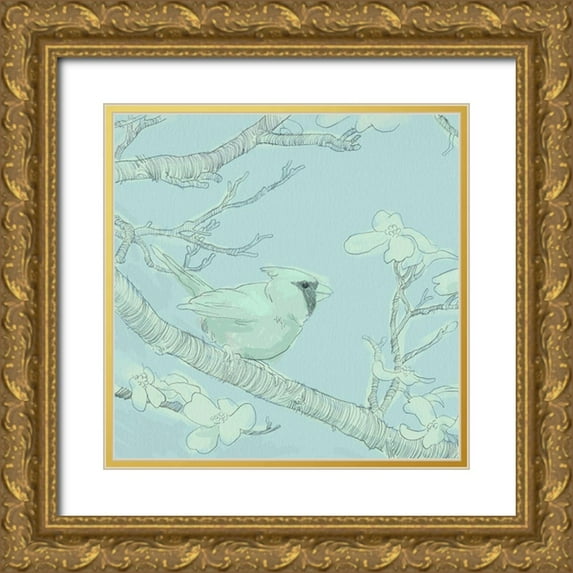 Green, Jacob 15x15 Gold Ornate Wood Framed with Double Matting Museum Art Print Titled - Backyard Bird Sketch I