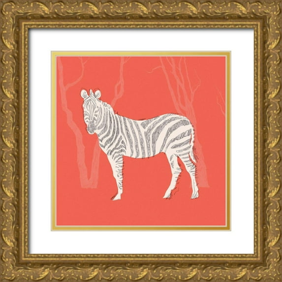 Green, Jacob 15x15 Gold Ornate Wood Framed with Double Matting Museum Art Print Titled - Plains Zebra II