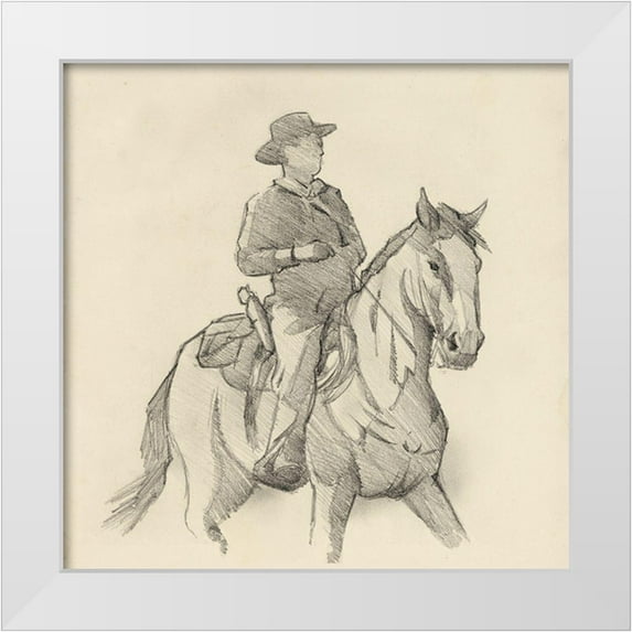 Green, Jacob 15x15 White Modern Wood Framed Museum Art Print Titled - Western Rider Sketch I