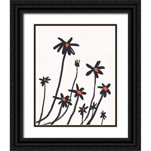 Green, Jacob 15x18 Black Ornate Wood Framed with Double Matting Museum Art Print Titled - Young Coneflowers I
