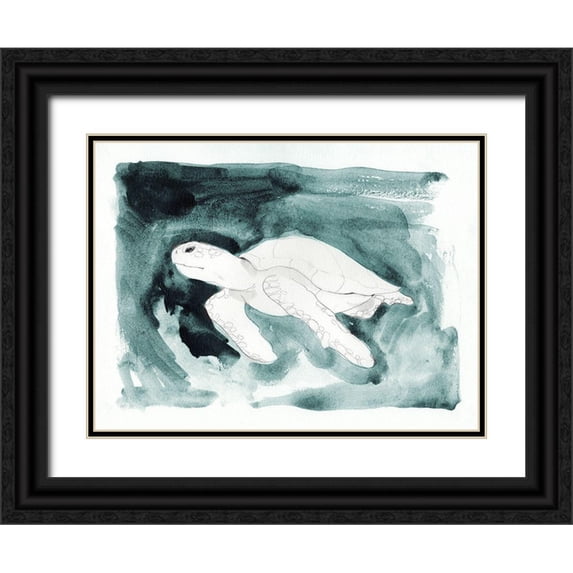 Green, Jacob 18x15 Black Ornate Wood Framed with Double Matting Museum Art Print Titled - Sea Turtle Searching II