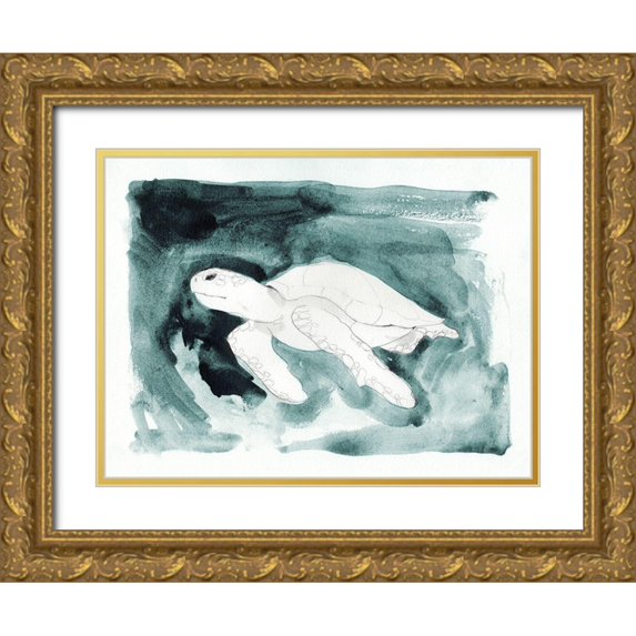 Green, Jacob 18x15 Gold Ornate Wood Framed with Double Matting Museum Art Print Titled - Sea Turtle Searching II