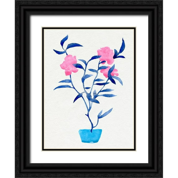 Green, Jacob 19x24 Black Ornate Wood Framed with Double Matting Museum Art Print Titled - Hot Pink Hibiscus I