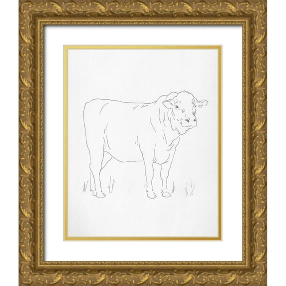 Green, Jacob 26x32 Gold Ornate Wood Framed with Double Matting Museum Art Print Titled - Limousin Cattle I