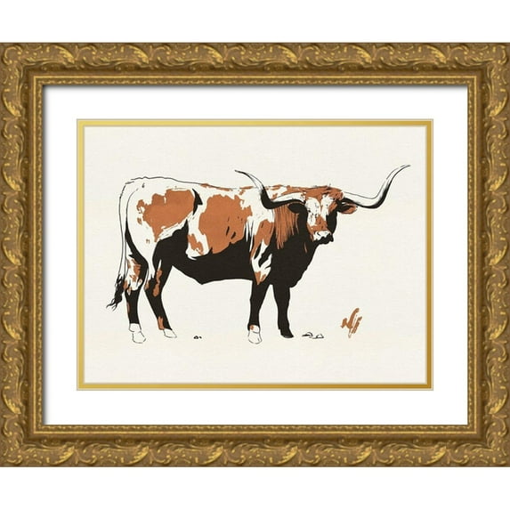 Green, Jacob 32x25 Gold Ornate Wood Framed with Double Matting Museum Art Print Titled - Terre Cotta Steer I