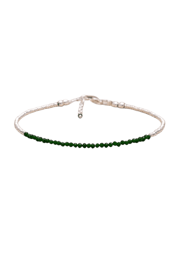 Green Jade 2mm Round Shape Faceted Cut Beads 7 inch Adjustable Silver Plated Clasp Bracelet for men, women, unisex. Link Chain Stacking Bracelet.|LINK_03483