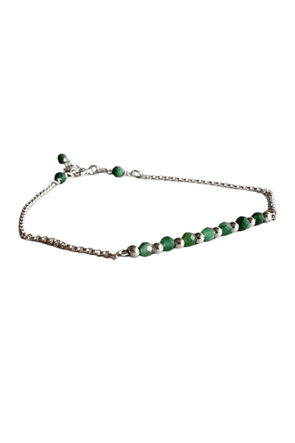Green Jade 3mm Round Shape Faceted Cut Beads 7 inch Adjustable Silver Plated Clasp Bracelet for men, women, unisex. Link Chain Stacking Bracelet.|LINK_03492