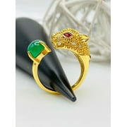 Green Jade Band Ring 18K Gold Plated Leopard Shape Handmade Unique Gemstone