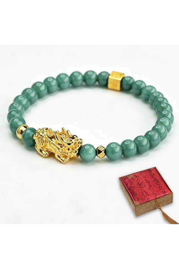 Green Jade Bracelet for Women, Genuine Fen Shui Wealth Lucky Charm Real Stone Healing Energy Wristband, Ideal Birthday Christmas Gift for Mom Wife Girlfriend with Gift Box
