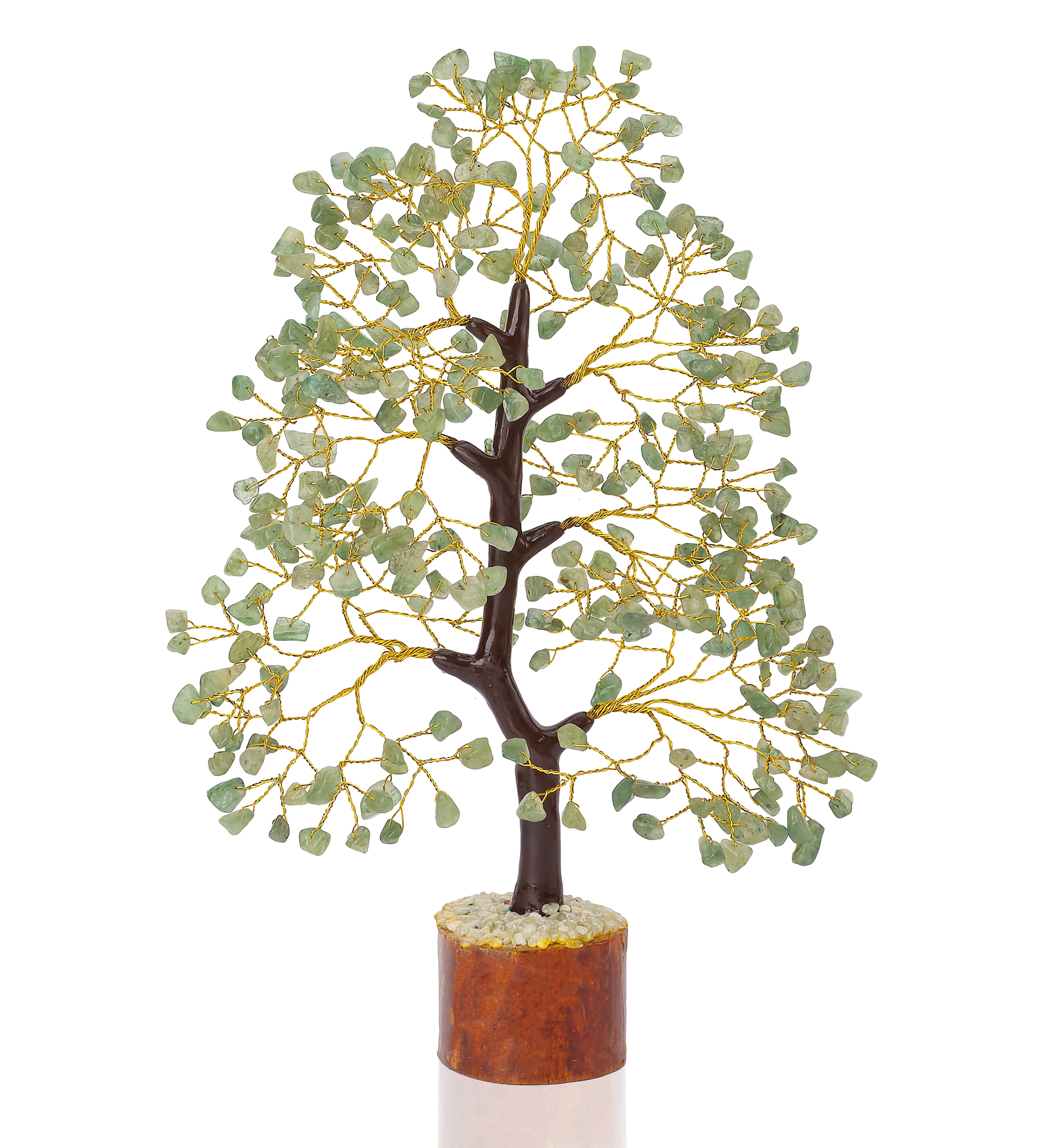Handmade Green Jade Crystal Tree with Golden Wire for Positive Energy